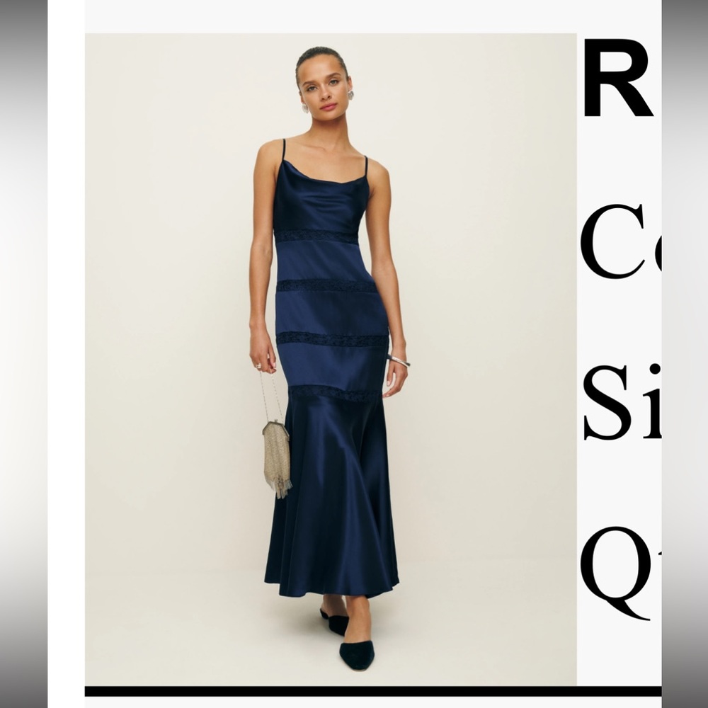 NWT reformation riah silk dress in navy
